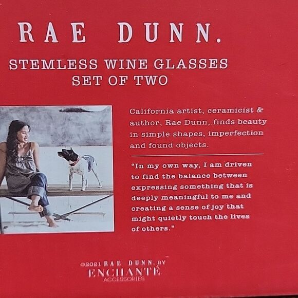 RAE DUNN SET OF TWO STEMLESS WINE GLASSES MERRY. BRIGHT. - NEW! - Picture 6 of 6